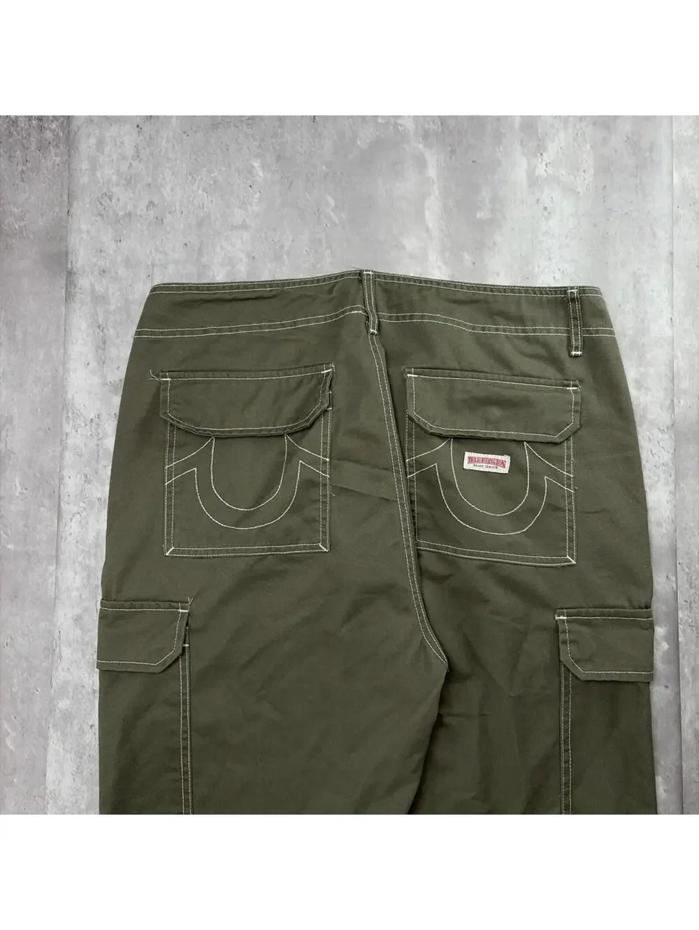 Y2K Olive Green True Religion Grunge Baggy Cargo Skater Pants